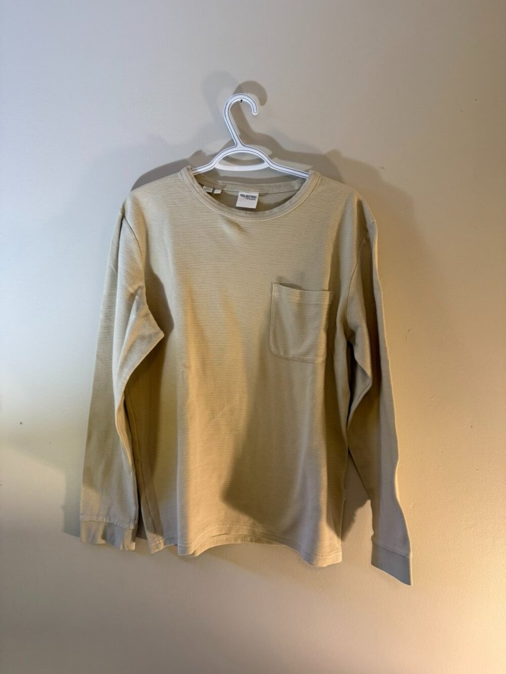Selected Homme Textured Long Sleeve Shirt – Beige – Size Large